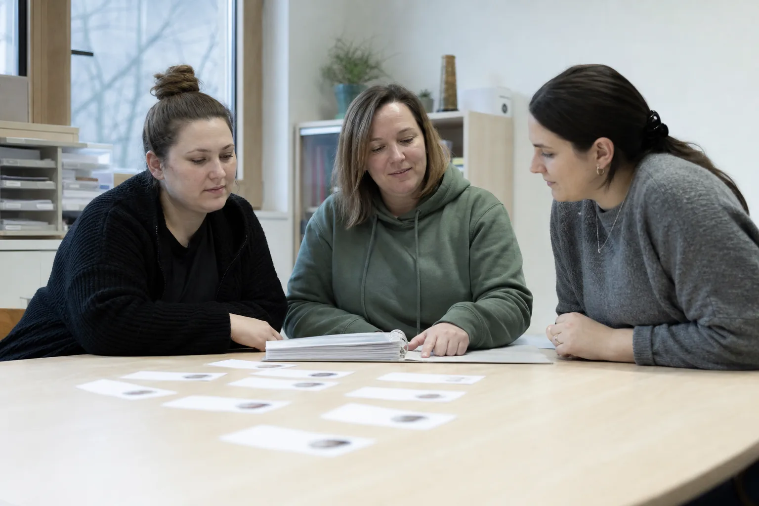 Ein Kita-Team verteilt Zuständigkeiten für die Bearbeitung von Kinderakten.